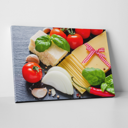 Tablouri canvas Bucatarie - Tablou canvas bucatarie, O simpla gustare: branza & rosii