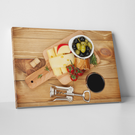 Tablouri canvas Bucatarie - Tablou canvas bucatarie, Olives, cheese and wine