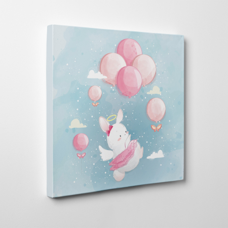 Tablouri canvas Copii - Tablou canvas cu desene pentru camera copiilor, Iepurasul zboara cu baloanele