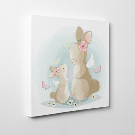 Tablouri canvas Copii - Tablou canvas cu desene pentru camera copiilor, Mama si puiul iepuras