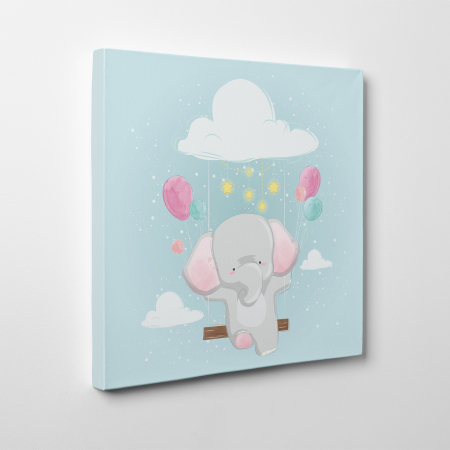 Tablouri canvas Copii - Tablou canvas cu desene pentru camera copiilor, Elefantul zboara cu baloanele