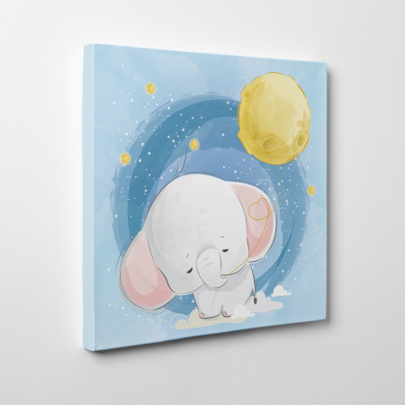 Tablouri canvas Copii - Tablou canvas cu desene pentru camera copiilor, Bebe elefant are un balon luna
