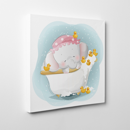 Tablouri canvas Copii - Tablou canvas cu desene pentru camera copiilor, Elefantul face dus cu ratustele