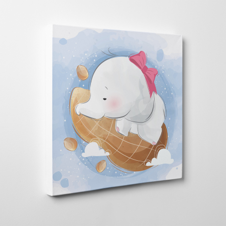 Tablouri canvas Copii - Tablou canvas cu desene pentru camera copiilor, Bebe elefant doarme pe o aluna