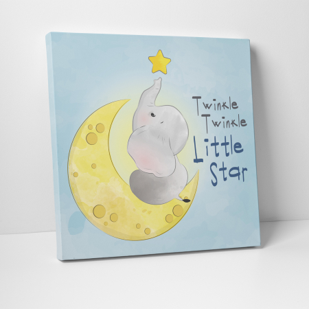 Tablouri canvas Copii - Tablou canvas cu desene pentru camera copiilor, Elefantul, luna si stelele