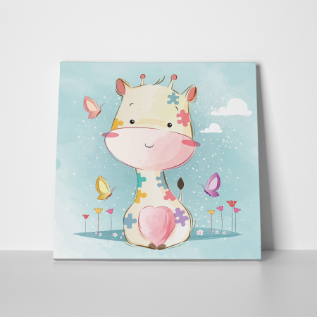 Tablou canvas cu desene pentru camera copiilor, Bebe girafa in haine puzzle [1]