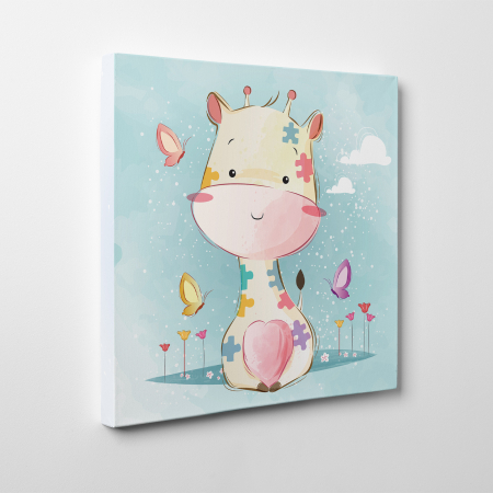 Tablou canvas cu desene pentru camera copiilor, Bebe girafa in haine puzzle [2]
