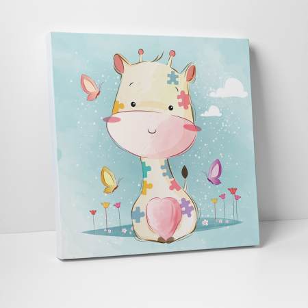 Tablouri canvas Copii - Tablou canvas cu desene pentru camera copiilor, Bebe girafa in haine puzzle