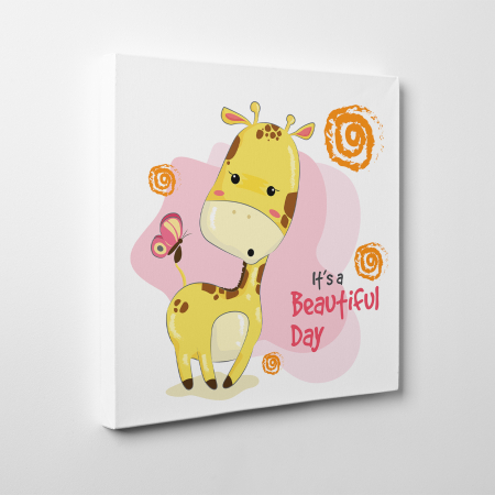 Tablouri canvas Copii - Tablou canvas cu desene pentru camera copiilor, Bebe girafa si fluturasii