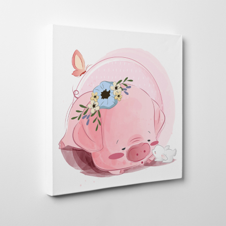 Tablouri canvas Copii - Tablou canvas cu desene pentru camera copiilor, Porcusorul doarme cu iepurasul
