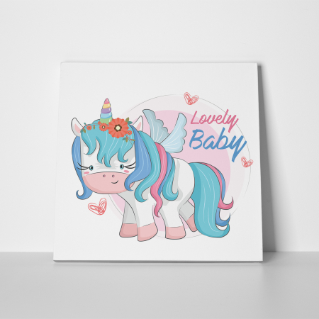 Tablouri canvas Copii - Tablou canvas cu desene pentru camera copiilor, Micul unicorn albastru