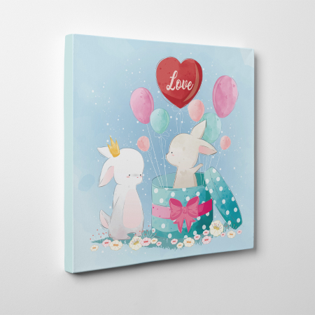 Tablouri canvas Copii - Tablou canvas cu desene pentru camera copiilor, Iepurasul ofera un cadou