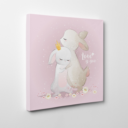 Tablouri canvas Copii - Tablou canvas cu desene pentru camera copiilor, Iepurasii se imbratiseaza