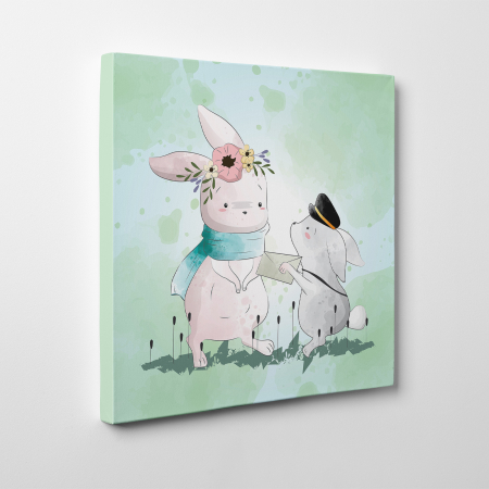 Tablouri canvas Copii - Tablou canvas cu desene pentru camera copiilor, Iepurasul primeste o scrisoare