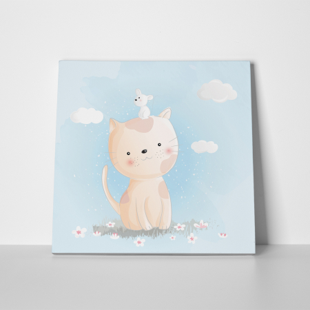 Tablouri canvas Copii - Tablou canvas cu desene pentru camera copiilor, O pisicuta simpatica