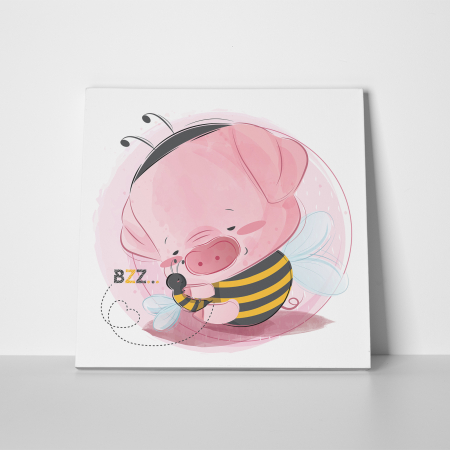 Tablou canvas cu desene pentru camera copiilor, Porcusorul si prietena albinuta [1]