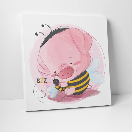Tablou canvas cu desene pentru camera copiilor, Porcusorul si prietena albinuta [2]