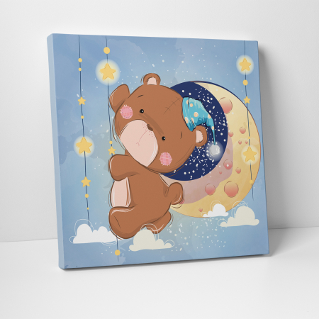 Tablouri canvas Copii - Tablou canvas cu desene pentru camera copiilor, Ursuletul se urca pe luna