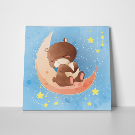 Tablou canvas cu desene pentru camera copiilor, Ursuletul doarme pe luna [1]