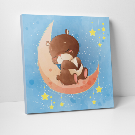 Tablouri canvas Copii - Tablou canvas cu desene pentru camera copiilor, Ursuletul doarme pe luna