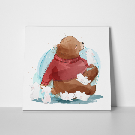 Tablou canvas cu desene pentru camera copiilor, Ursul si iepurasii [1]