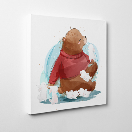 Tablouri canvas Copii - Tablou canvas cu desene pentru camera copiilor, Ursul si iepurasii