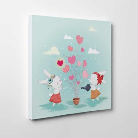 Tablouri canvas Copii - Tablou canvas cu desene pentru camera copiilor, Iepurasii ingrijesc florile
