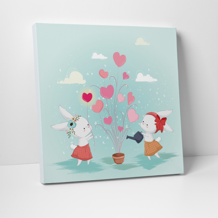 Tablou canvas cu desene pentru camera copiilor, Iepurasii ingrijesc florile [2]