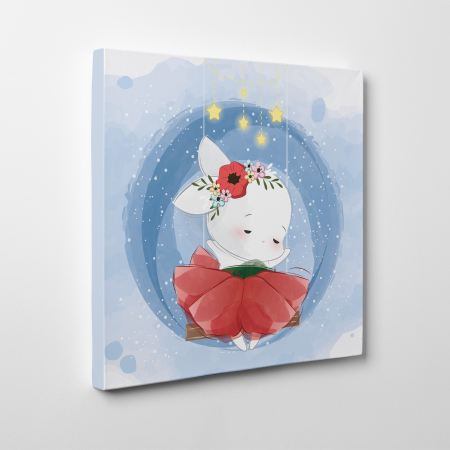 Tablouri canvas Copii - Tablou canvas cu desene pentru camera copiilor, Iepurasul in leagan