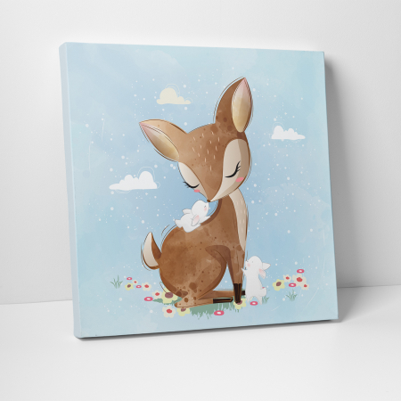 Tablouri canvas Copii - Tablou canvas cu desene pentru camera copiilor, O caprioara draguta si prietenii ei