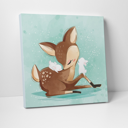 Tablouri canvas Copii - Tablou canvas cu desene pentru camera copiilor, O caprioara simpatica & prietenii