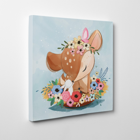 Tablouri canvas Copii - Tablou canvas cu desene pentru camera copiilor, Caprioara in cuibul ei