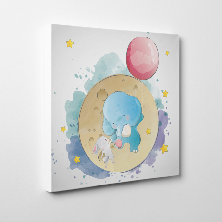 Tablouri canvas Copii - Tablou canvas cu desene pentru camera copiilor, Elefantul si iepurasul zboara