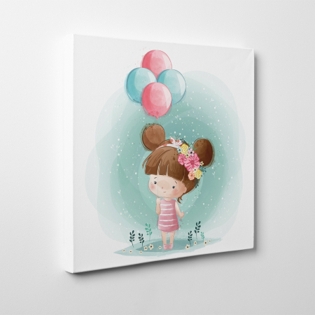 Tablouri canvas Copii - Tablou canvas cu desene pentru camera copiilor, O fetita simpatica tine cateva baloane