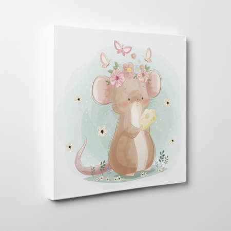 Tablouri canvas Copii - Tablou canvas cu desene pentru camera copiilor, Soricelul isi mananca branza
