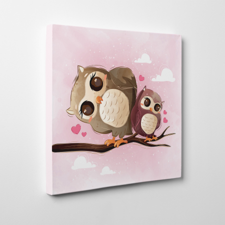 Tablouri canvas Copii - Tablou canvas cu desene pentru camera copiilor, Bufnita si puiul ei