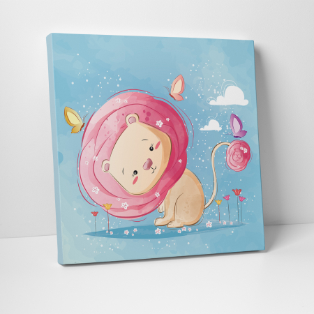Tablouri canvas Copii - Tablou canvas cu desene pentru camera copiilor, Leul cu coama roz