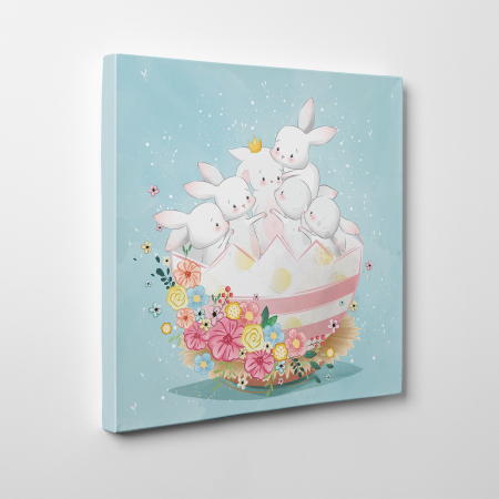Tablouri canvas Copii - Tablou canvas cu desene pentru camera copiilor, Iepurasi in cosulet