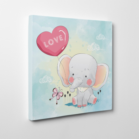 Tablouri canvas Copii - Tablou canvas cu desene pentru camera copiilor, Elefant cu balon inimioara