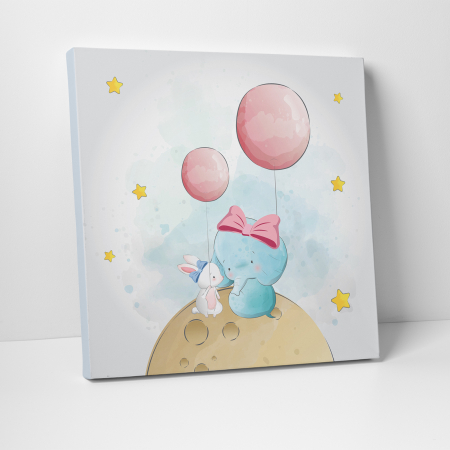 Tablou canvas cu desene pentru camera copiilor, Elefant si iepuras impreuna [2]