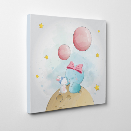 Tablouri canvas Copii - Tablou canvas cu desene pentru camera copiilor, Elefant si iepuras impreuna