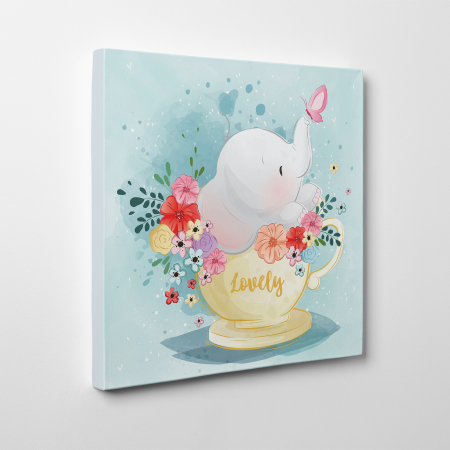 Tablouri canvas Copii - Tablou canvas cu desene pentru camera copiilor, Elefant intr-o ceasca de primavara