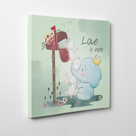 Tablouri canvas Copii - Tablou canvas cu desene pentru camera copiilor, Elefantul ajuta iepurasul cu scrisorile