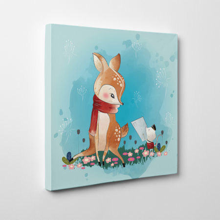 Tablouri canvas Copii - Tablou canvas cu desene pentru camera copiilor, Caprioara primeste o scrisoare