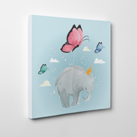 Tablouri canvas Copii - Tablou canvas cu desene pentru camera copiilor, Elefantul zboara cu fluturasii