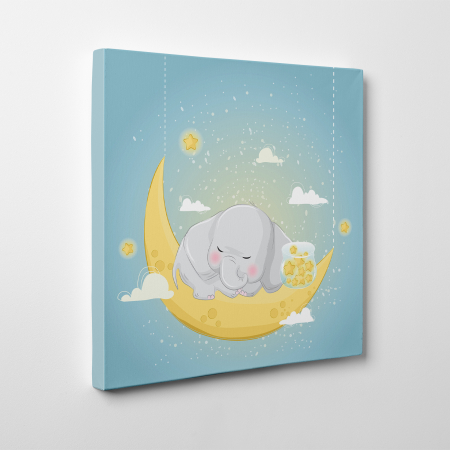 Tablouri canvas Copii - Tablou canvas cu desene pentru camera copiilor, Elefantelul doarme cu stelele