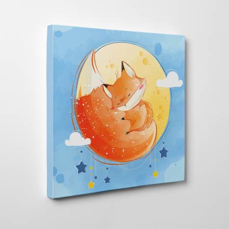 Tablouri canvas Copii - Tablou canvas cu desene pentru camera copiilor, Vulpita doarme pe coada ei