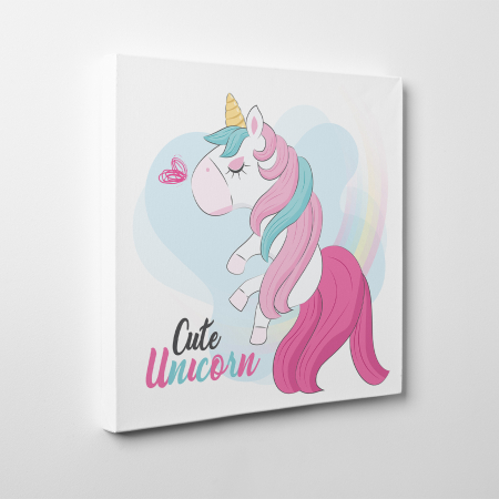 Tablouri canvas Copii - Tablou canvas cu desene pentru camera copiilor, Micul unicorn zboara pe curcubeu