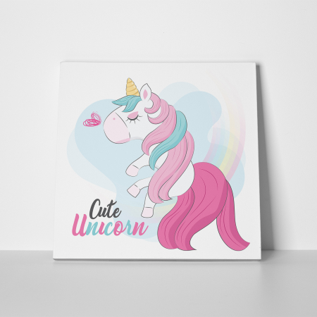 Tablou canvas cu desene pentru camera copiilor, Micul unicorn zboara pe curcubeu [1]
