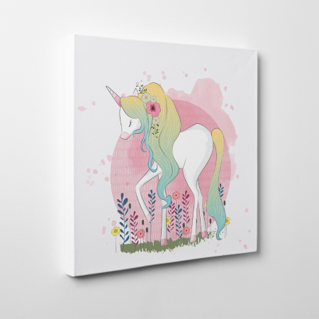 Tablouri canvas Copii - Tablou canvas cu desene pentru camera copiilor, Unicorn cu coama curcubeu